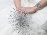 a sparkling wedding bouquet fully made of embellishments is a bright and shiny idea