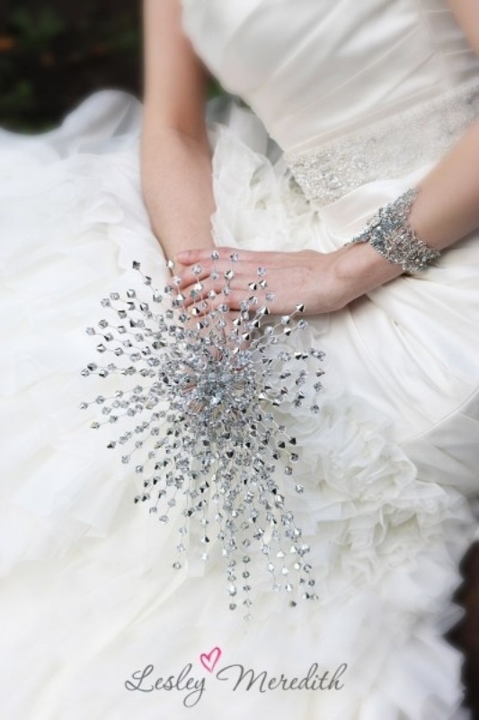 A sparkling wedding bouquet fully made of embellishments is a bright and shiny idea