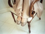 silver glitter flats with little bows are a very cute and girlish idea for a modern glam bride
