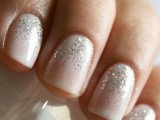 nude nails with silver glitter will be a great idea for a winter, holiday or just glam wedding