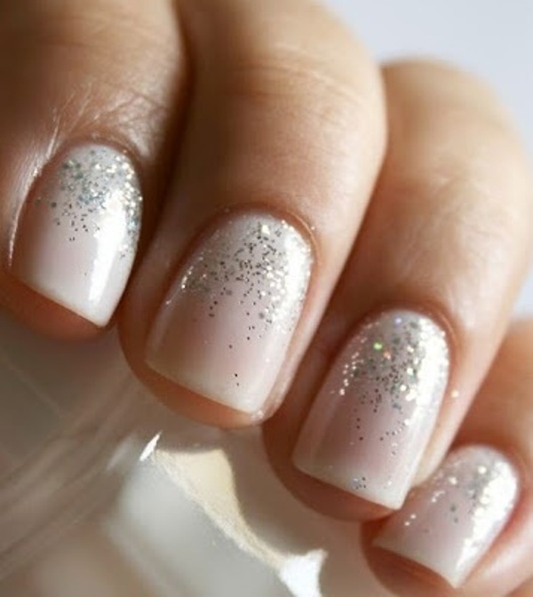 Nude nails with silver glitter will be a great idea for a winter, holiday or just glam wedding