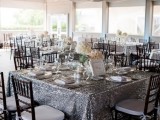 silver glitter tablecloths are ideal to add a slight shiny glam touch to your reception and make it look cooler