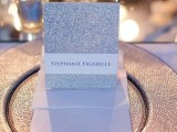 a silver glitter card is a perfect idea for a modern glam wedding and it can make a cool accent any time