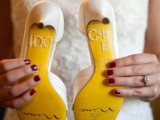 fun shoe detailing – beading plus yellow bottoms – is very cool for a spring or summer bride