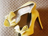 yellow peep toe shoes with oversized bows are lovely to accent a spring bridal look