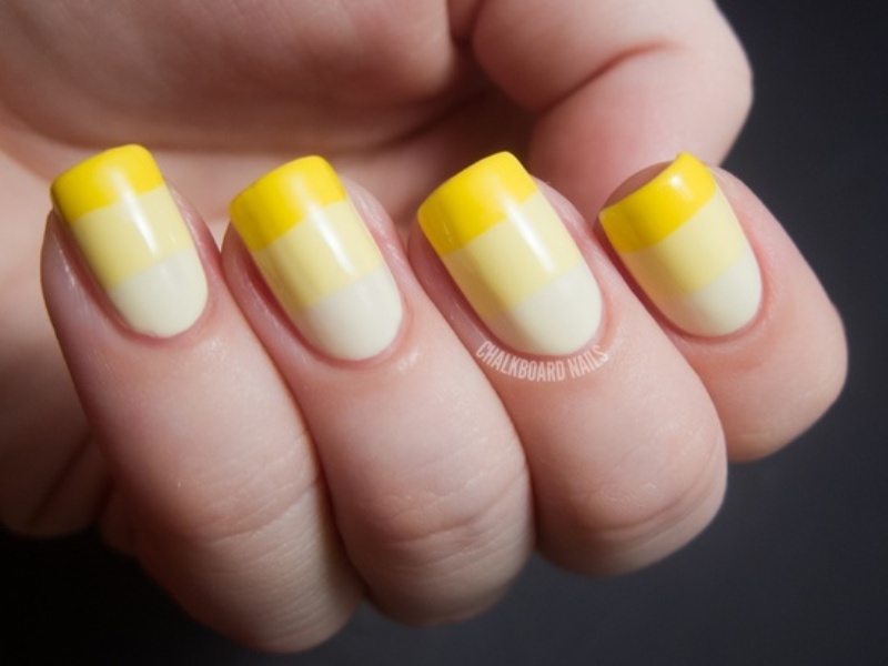 Yellow color block wedding nails for a spring or summer bride, for tropical or other weddings