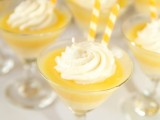 a lemon wedding dessert and drink with some cream on top is a lovely idea for a bold yellow spring wedding