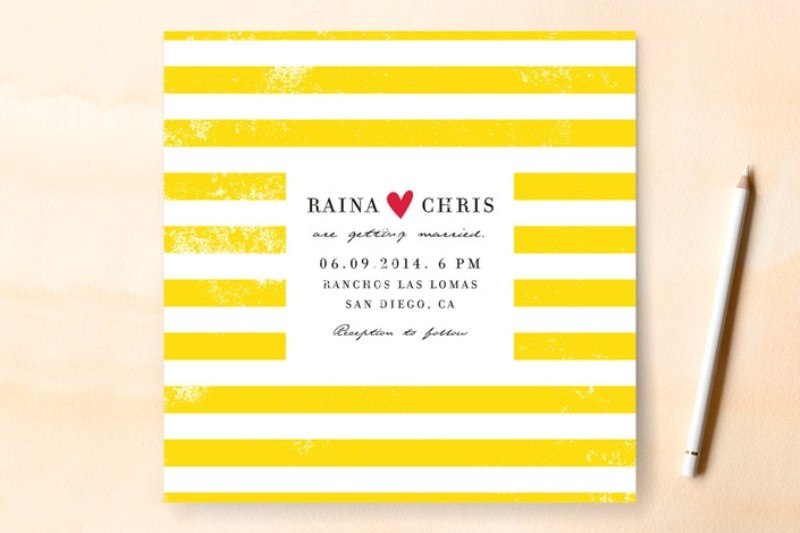 A bold striped wedding invitation with names is a cool and fun idea to rock