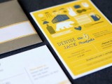 grey, yellow and white wedding stationery with fun prints is a cool idea for a modern wedding
