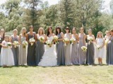 maxi strapless bridesmaid dresses in all shades of grey are a cool option for many weddings