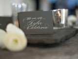 grey cards with white calligraphy to match your color scheme