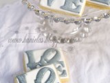 glazed cookies with grey LOVE letters are nice for any modern wedding