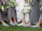 grey bridesmaid dresses paired with grey espadrilles are a cool idea for a hot summer wedding