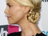 a side low braided bun with a sleek top is a nice idea for a more informal bridal look
