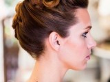 a unique wavy updo with all the hair interwoven and attached mostly on top is a very cool-looking option
