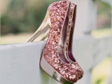 pink sequin platform heels for those who want to add a touch of color and look a bit taller on the wedding day