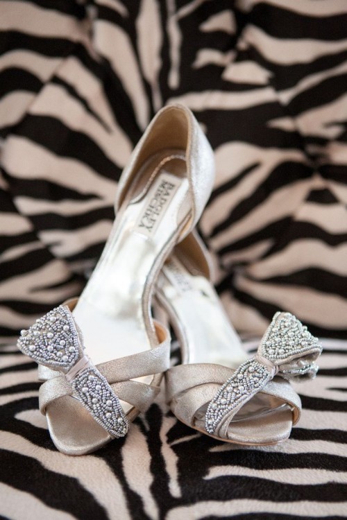 vintage inspired grey suede wedding shoes with peep toes and an oversized embellished bow on top are amazing for a vintage look