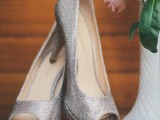 fabulous shiny silver peep toe platform shoes are amazing for a modern or vintage glam bride and will add a shiny touch to the outfit