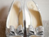 silver sequin bow toe slingbacks are always a good idea for a modern glam bride and will add a shiny and glam touch to the look