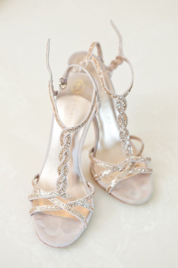 exquisite silver glitter strappy wedding shoes with T straps are amazing for a glam bride, and will fit many bridal looks easily