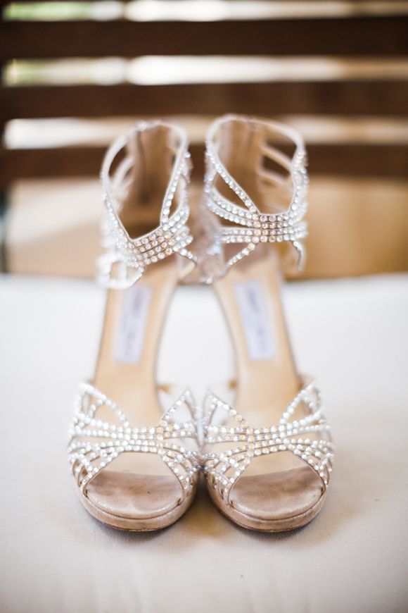 super embellished and shiny wedding shoes with delicate laser cut tops and wide embellished straps are gorgeous for a glam and shiny bride