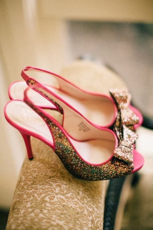pink wedding slingbacks with gold sequins are a whimsical solution for a modern and playful bride who loves shiny and colorful touches