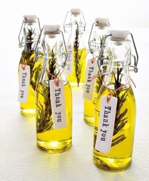 herbed olive oil with tags is a great themed idea for an Italian spring wedding