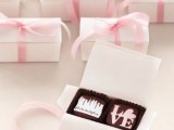mini boxes with personalized chocolate are tasty and exciting favors that everyone will love
