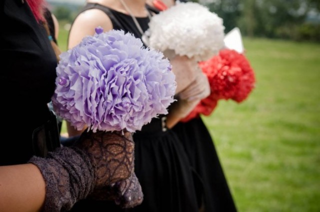 Colorful paper wedding bouquets will save the budget and will help you keep the tradition up