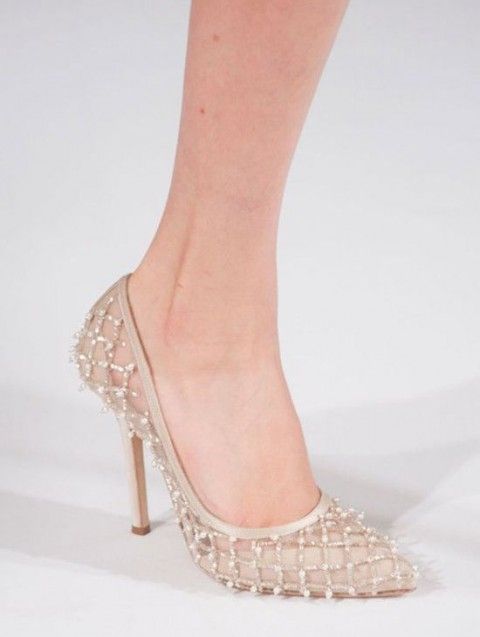 heavily embellished nude shoes are perfect for a glam and chic look and will add a touch of sparkle to the outfit