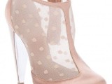blush booties with high sheer heels and sheer polka dot inserts are a chic and very feminine idea for a spring bride