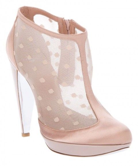 blush booties with high sheer heels and sheer polka dot inserts are a chic and very feminine idea for a spring bride