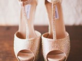 fully embellished neutral platform shoes with T straps are nice for a glam and chic bride