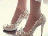 white lace peep toe wedding shoes are a timeless idea that will make a refined touch to the space
