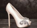 white high heels with peep toes and heavily embellished tops are nice for a glam or modern bride