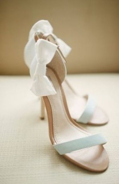 minimalist wedding shoes with mint straps and white bows on the backs are chic and cute for spring