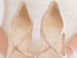 super shiny and strappy rose gold wedding shoes are amazing for any wedding season and or just for a glam bride