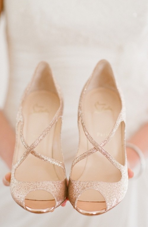 super shiny and strappy rose gold wedding shoes are amazing for any wedding season and or just for a glam bride