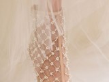 nude heavily embellished wedding booties are amazing and glam, this is a bold and chic idea for a glam girl