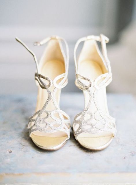 super shiny silver strappy wedding heels look refined and very chic and will match a glam bride