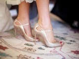 silver wedding shoes with cutouts and thin straps for a glam or ultra-modern bride