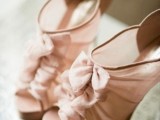 sheer blush peep toe wedding booties with ruffles are a super cute and chic idea for a girlish bride