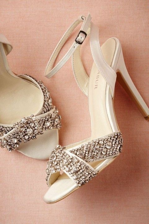 white heavily embellished ankle straps are chic and super stylish, they will add a touch of bling and glam to your look