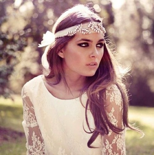 a romantic tulle and rhinestone botanical headpiece will accent your boho bridal look