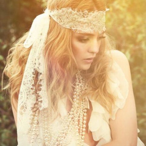a lace and crystal headband is a bold boho glam idea for a chic look