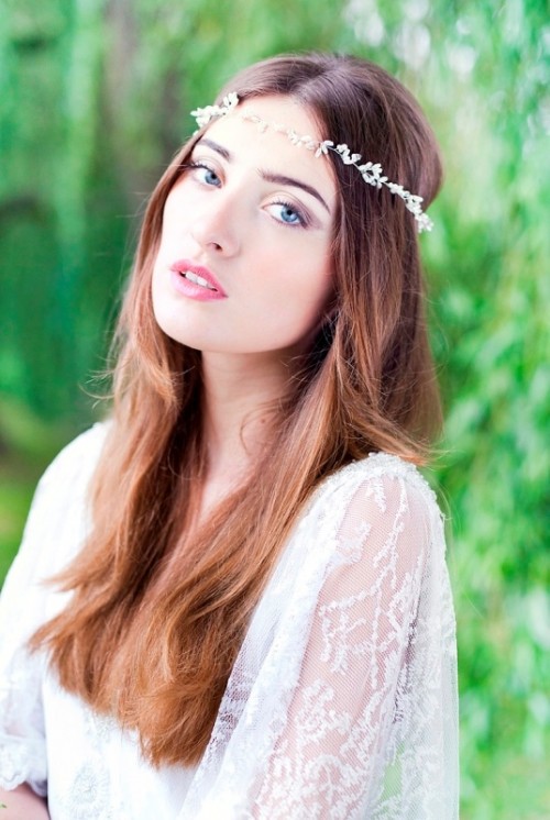a floral-like pearl and rhinestone boho headpiece is a cool and romantic idea to rock