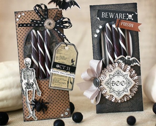 Striped black and white candies in packs inspired by Halloween are budget friendly and easy wedding favors