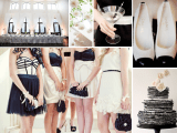bridesmaids wearing black and white, black and white wedding shoes