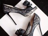 black lace wedding shoes with bows are a flirty and playful idea