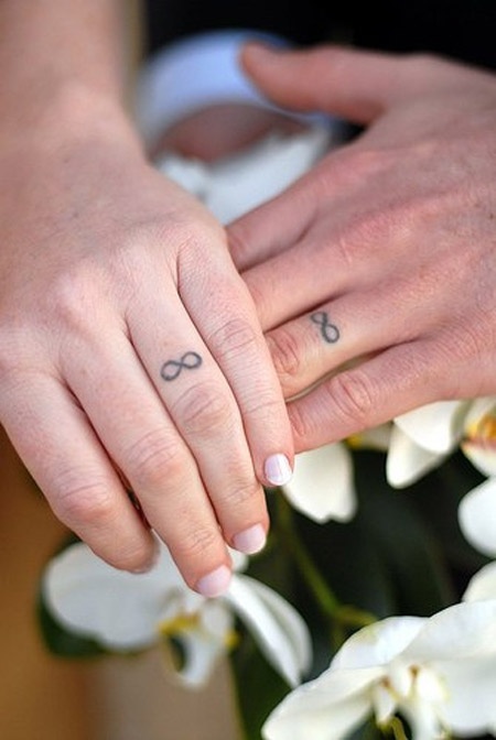 Infinity tattoos on ring fingers is a very cool idea for a couple who are obsessed with each other